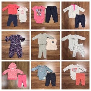 Carter's Girls Matching Sets - Pink, Navy, Gray, White. 3 Month Lot/ 9 Outfits